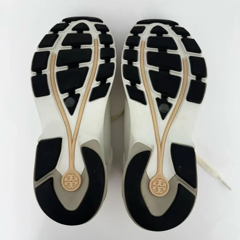 Tory Burch Good Luck Trainer Sneakers Suede Trim White/Tan Women's 9.5M